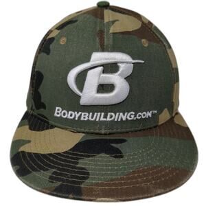 Bodybuilding Camo Snapback Hat Green One Size Flat Brim Embroidered Logo Gym